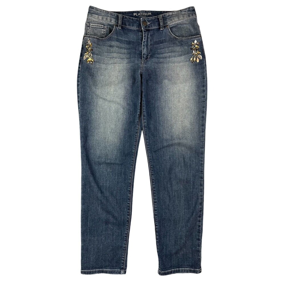 Chico's Platinum Ultimate Fit Jeans w Rhinestones  Chico's 0.5 / US 6  Mid-Rise